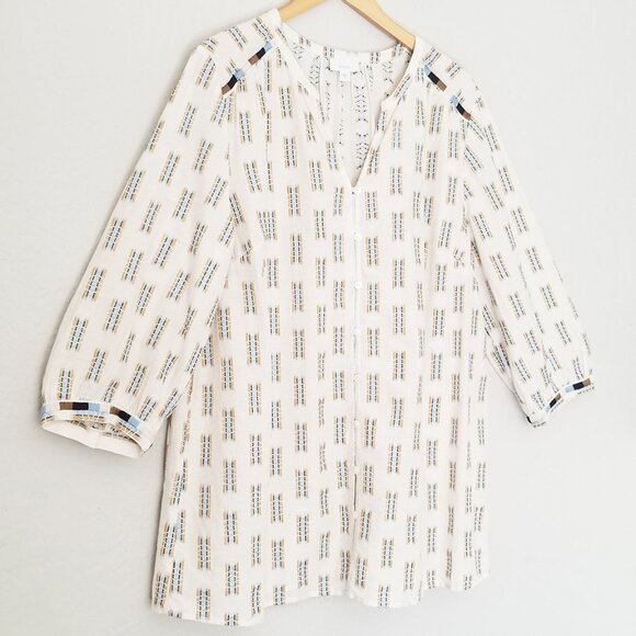 Pure Jill J. Jill Easy Button Front Boho Embroidered 3/4 Sleeve Blouse XL Cream - Picture 16 of 16